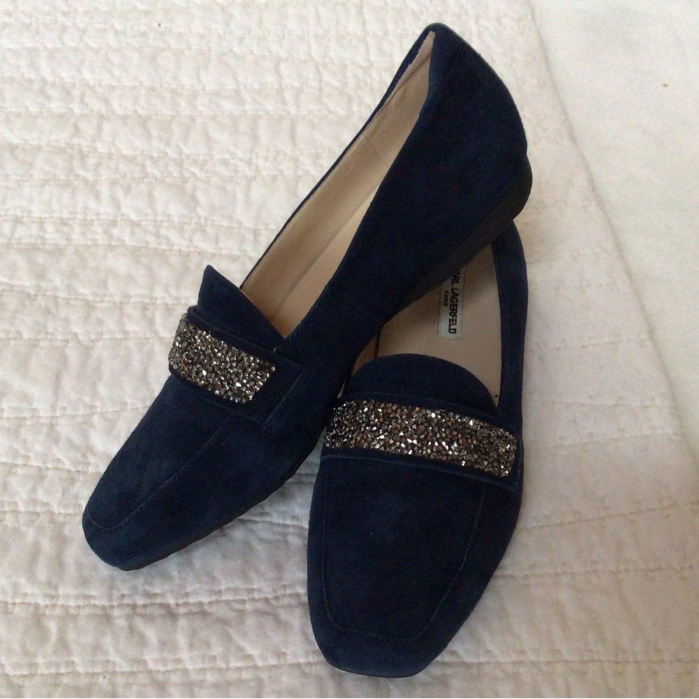 Karl Lagerfeld Shoes Quincey Navy Leather Suede Dress Loafers, 7M - Picture 5 of 8